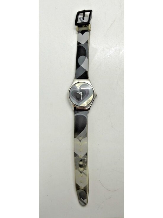 Swatch AG200 Women\'s Watch Hearts Silver Tone Case Gray Blue Plastic Band Quartz main image 6